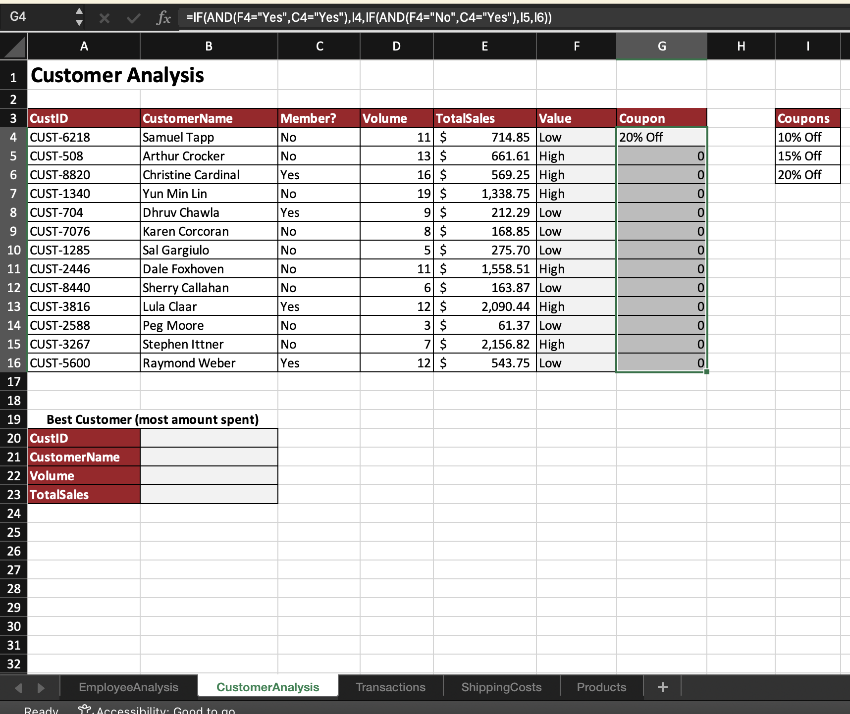 On the Transactions worksheet, in cell 110,