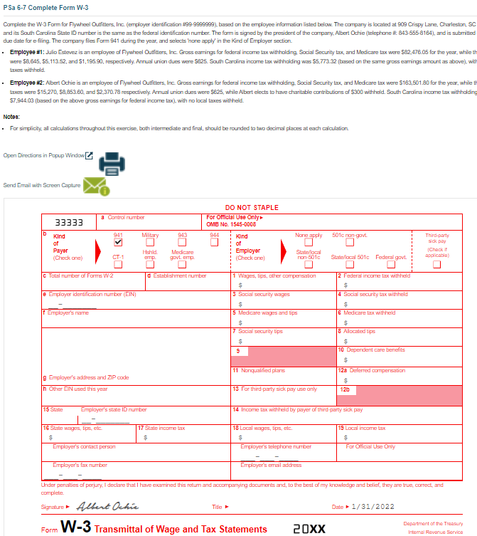 PSa 6-7 Complete Form W-3 Complete the W-3 Form