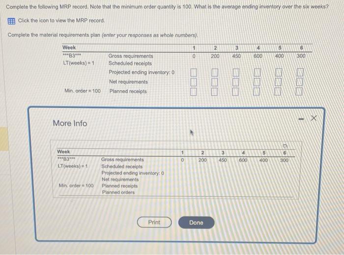 Complete the following MRP record, Note that the