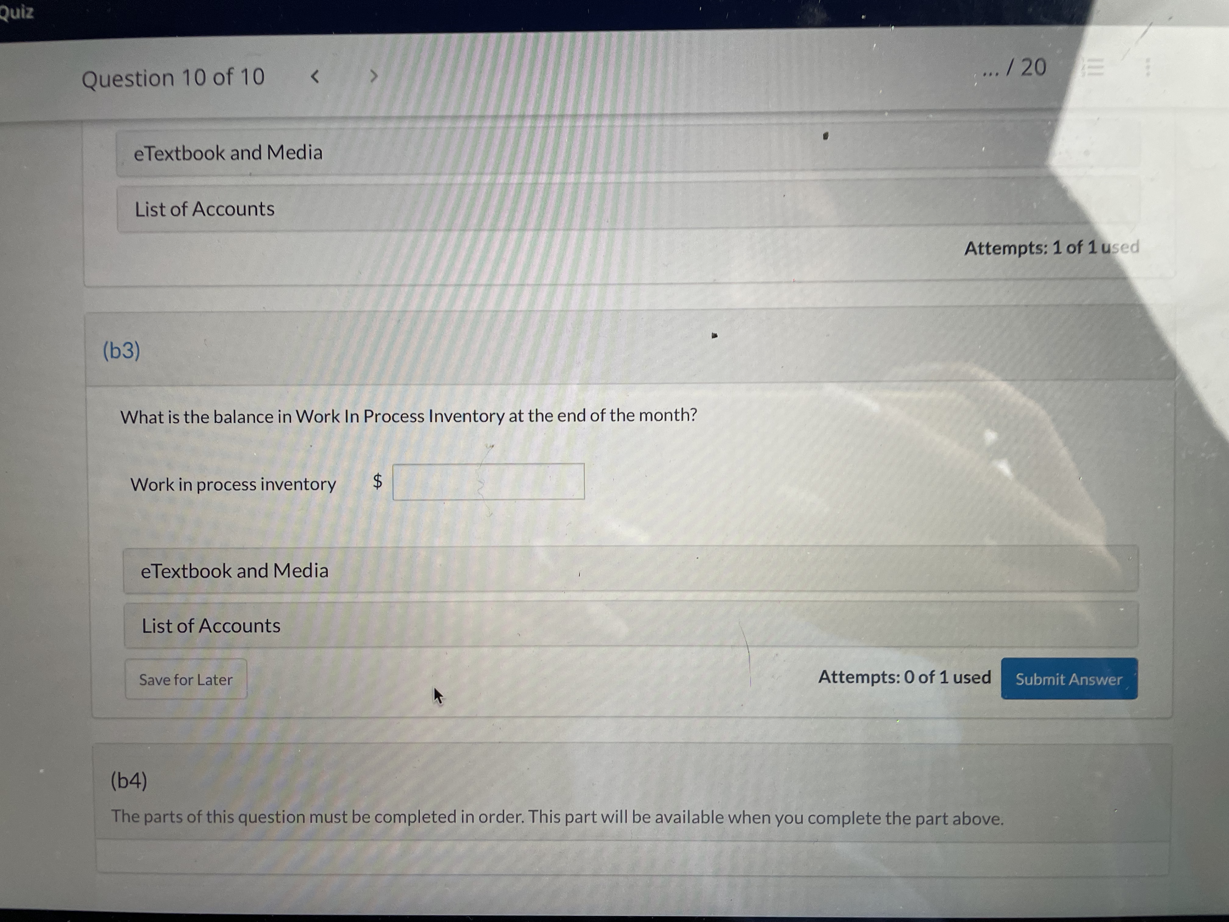 Question 10 of 10 < ... / 20 E : Prepare journal