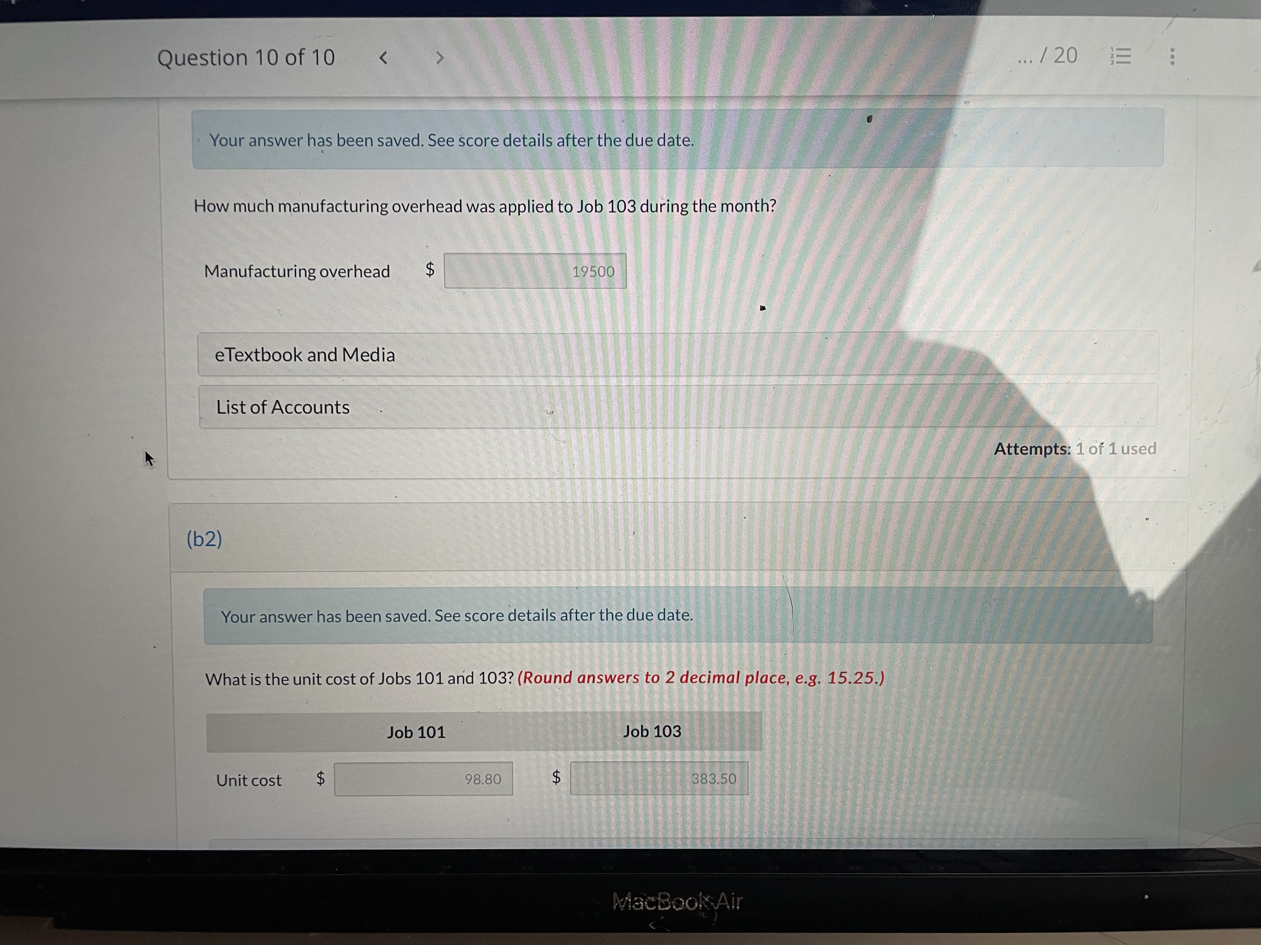 Question 10 of 10 < ... / 20 E : Prepare journal