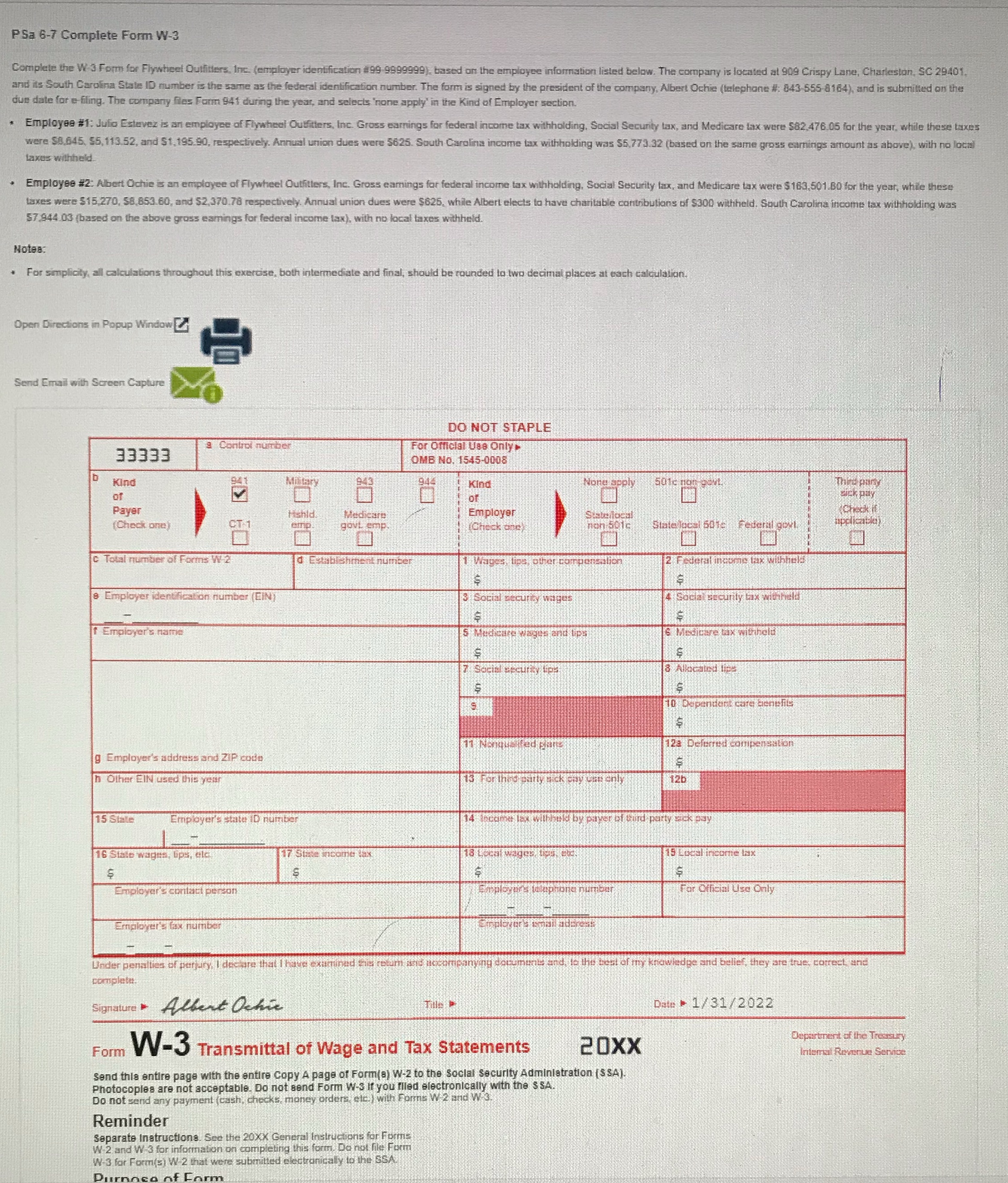 PSa 6-7 Complete Form W-3 Complete the W-3 Form