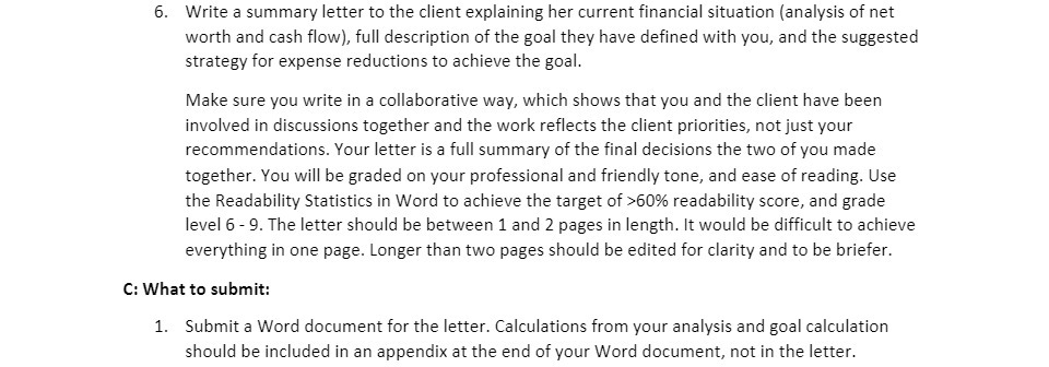 6. Write a summary letter to the client