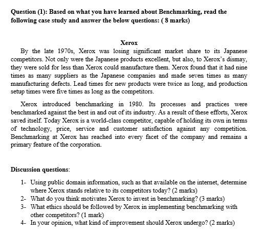 Question (1): Based on what you have learned