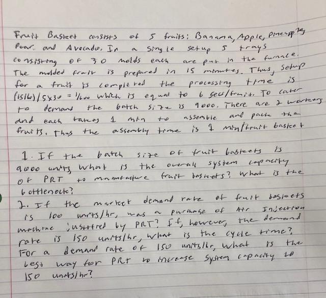 Machine Process Number Setup Processing Time Time