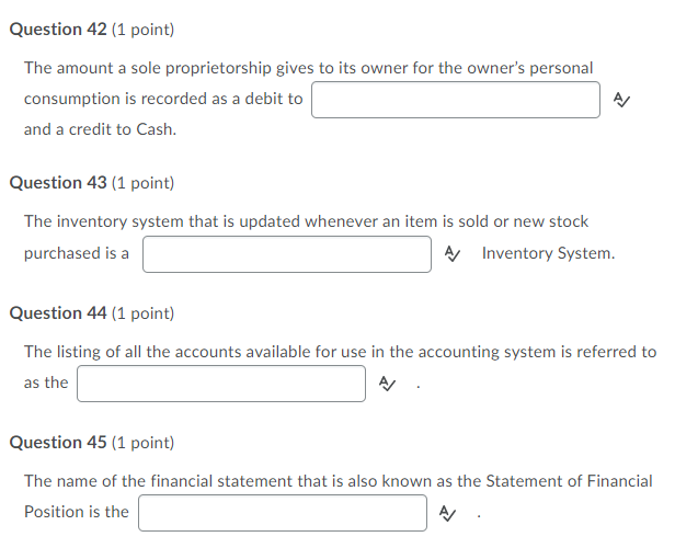 Question 1 (1 point) What does a balance sheet