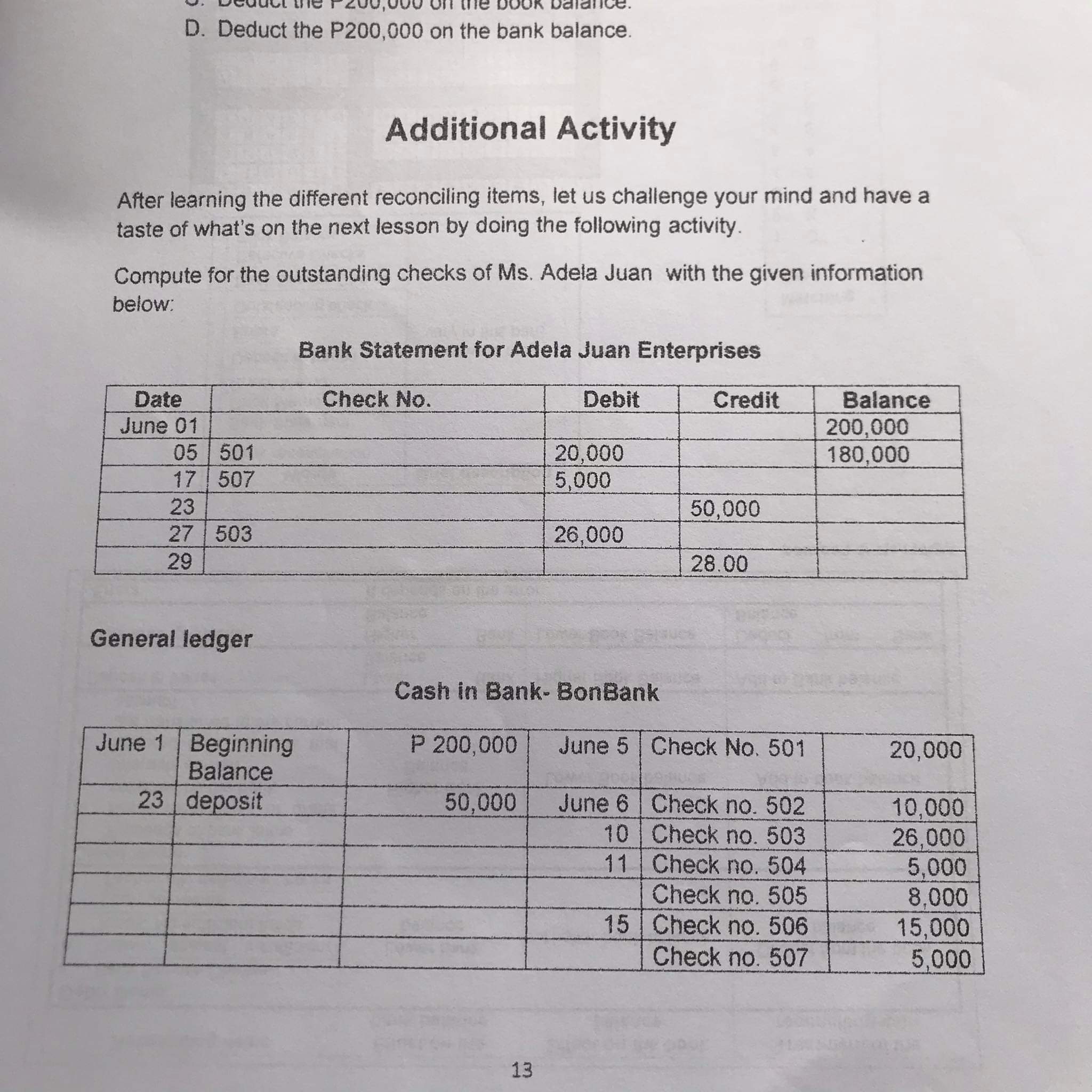 Please answer the activity and most important