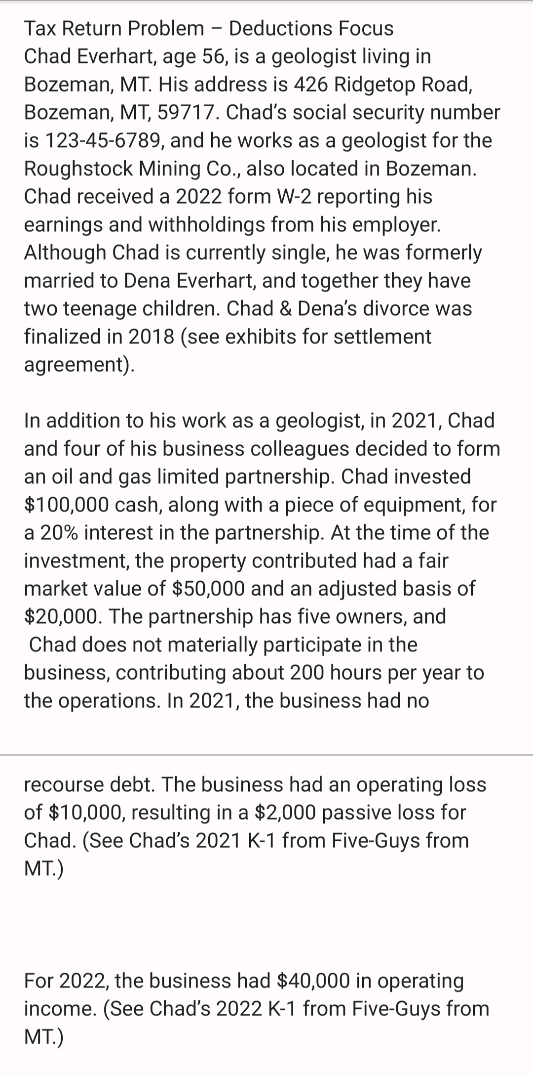 Please try to help Chad incurred a net operating