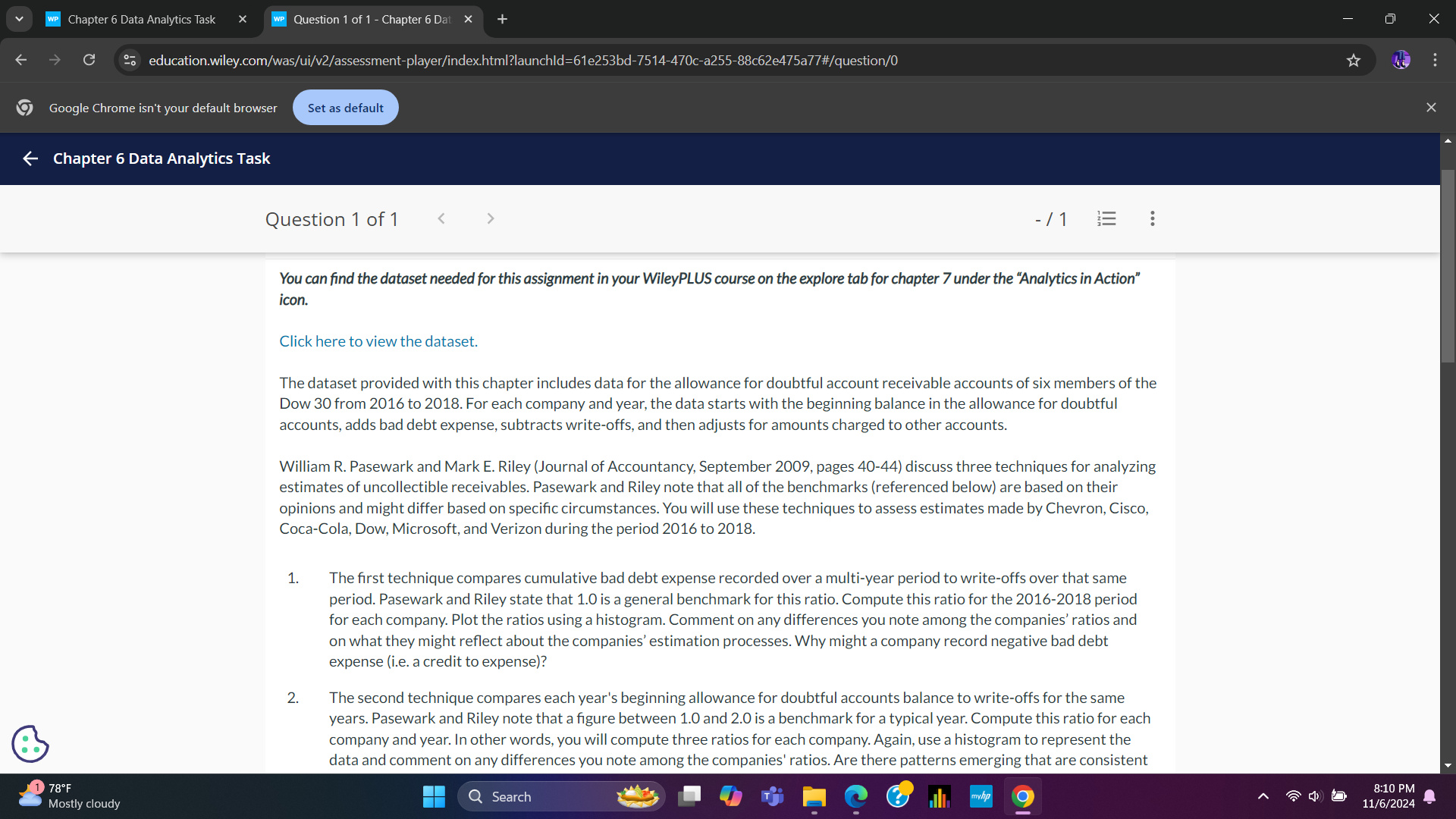 WP Chapter 6 Data Analytics Task X WP Question 1