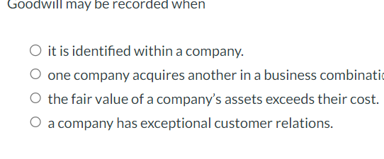 Goodwill may be recorded when O it is identified