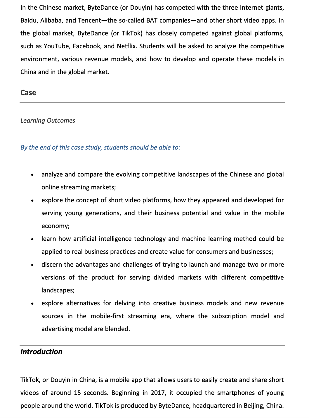 ByteDance: TikTok and Douyin in Online Streaming