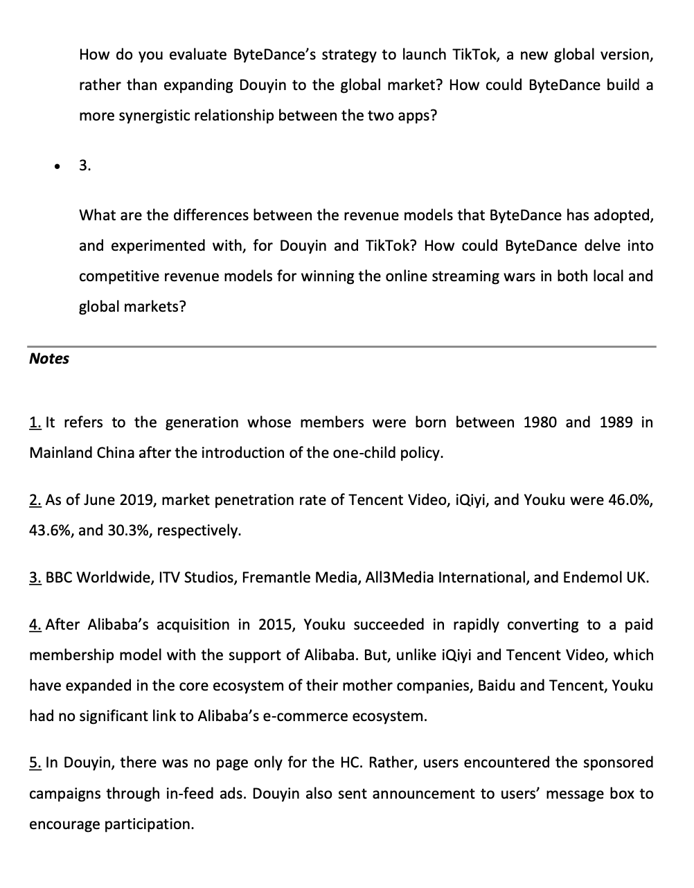 ByteDance: TikTok and Douyin in Online Streaming