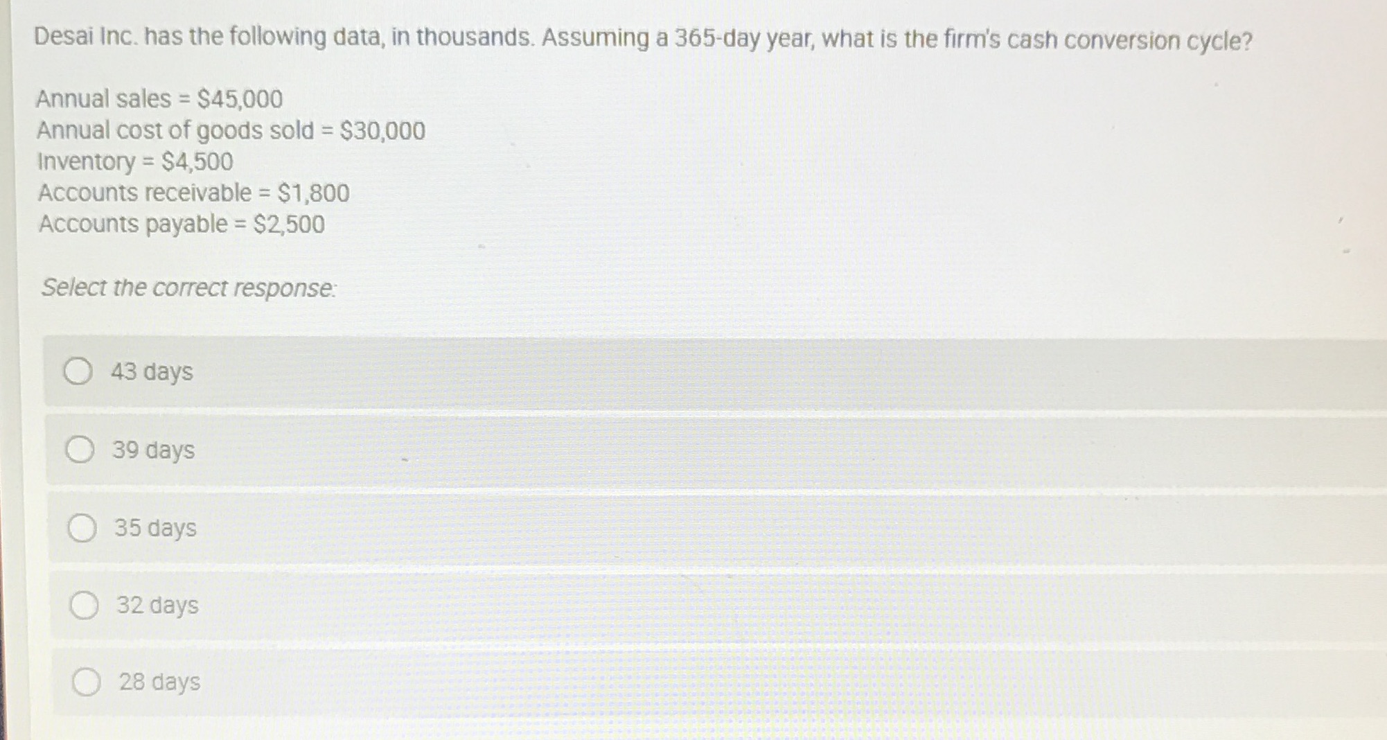 Desai Inc. has the following data, in thousands.