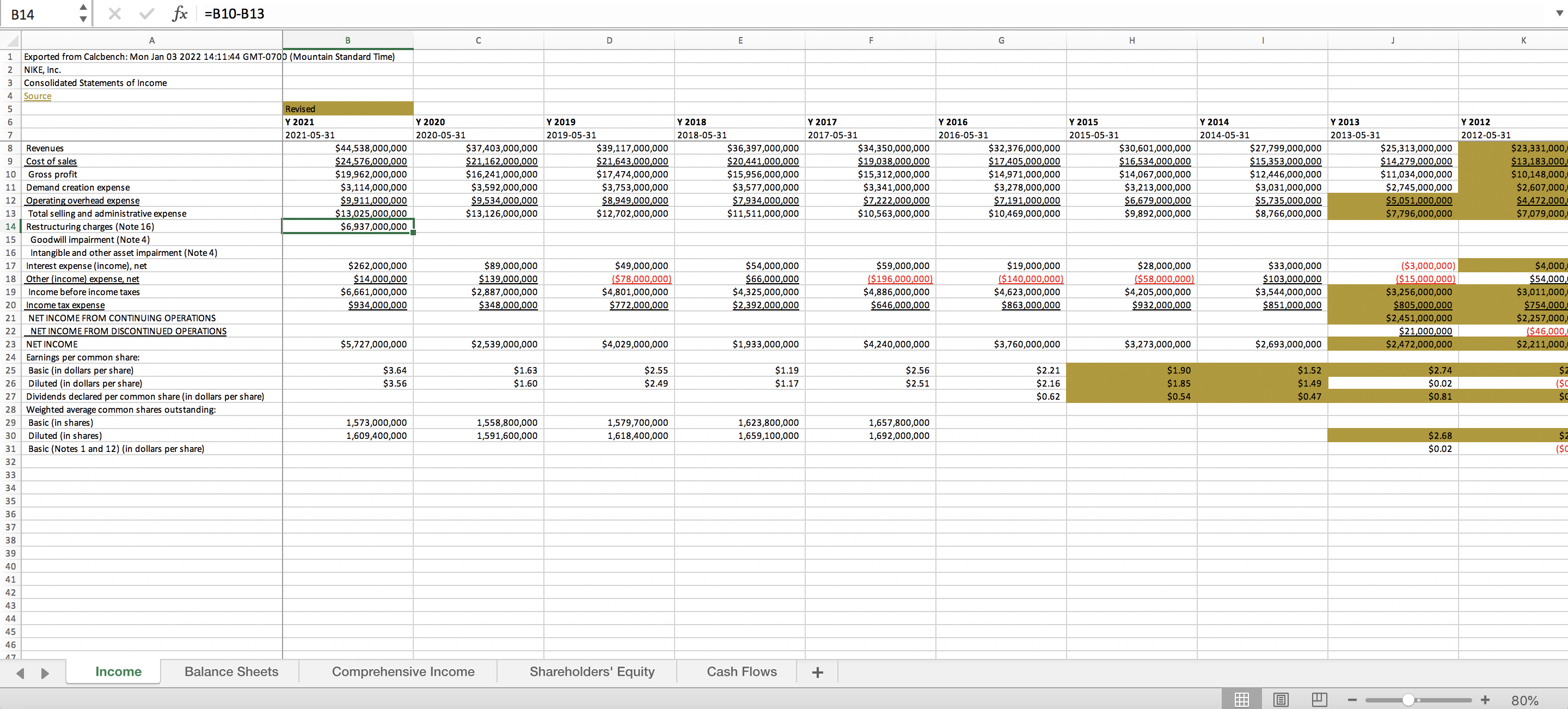 B14 X V fx =B10-B13 A B C D E F G H K 1 Exported