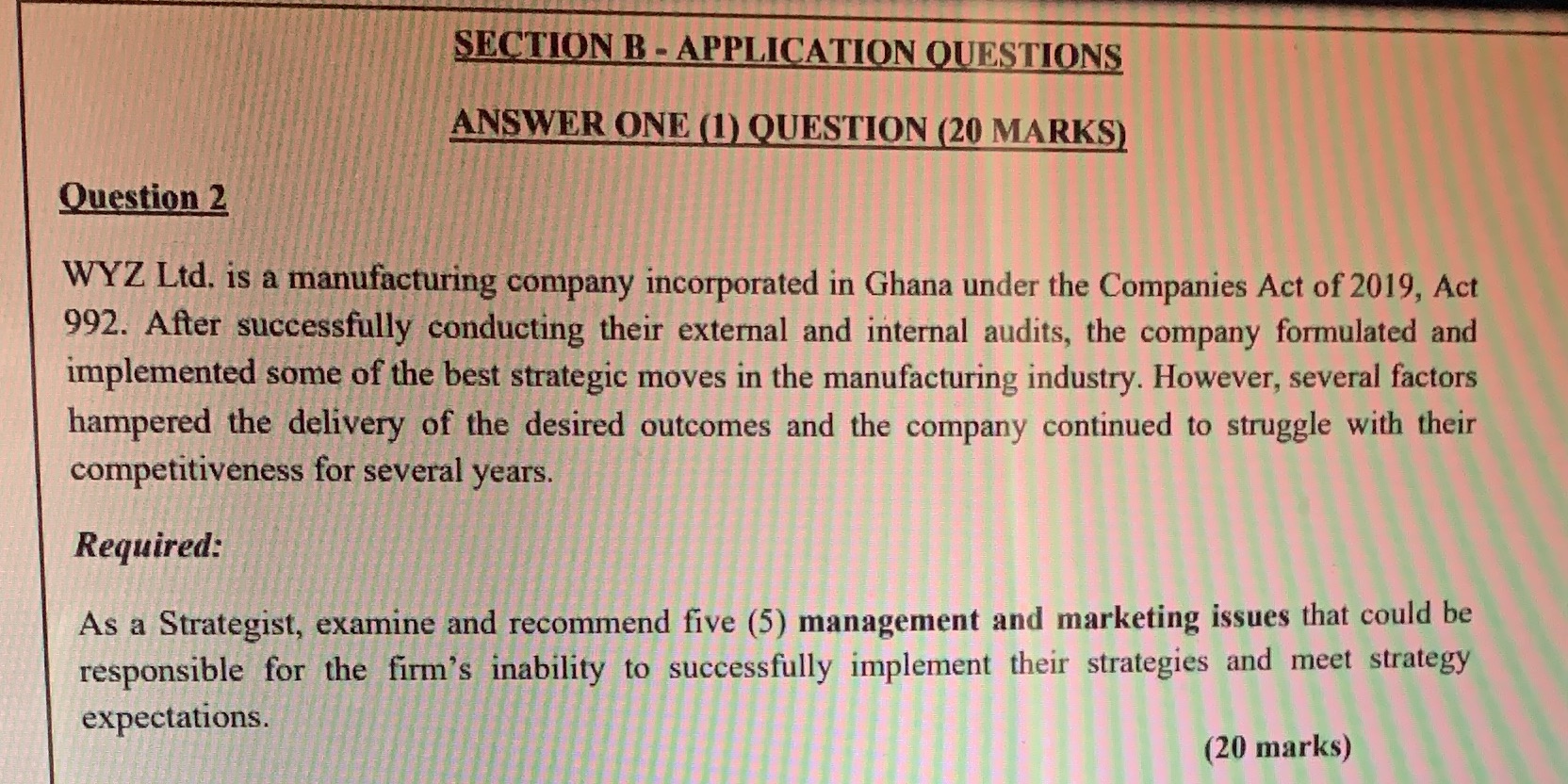 Business Policy Q2 SECTION B - APPLICATION