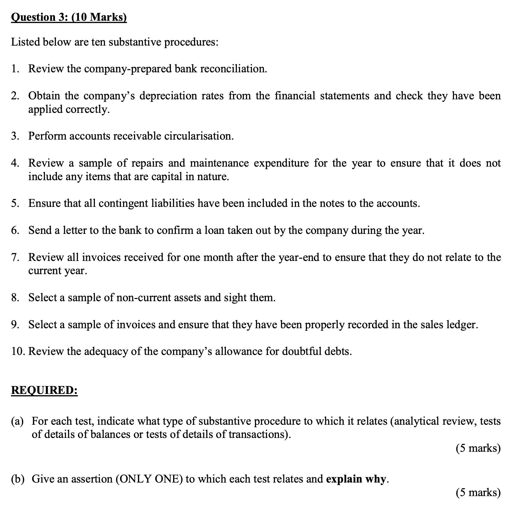 Question 3: (10 Marks) Listed below are ten