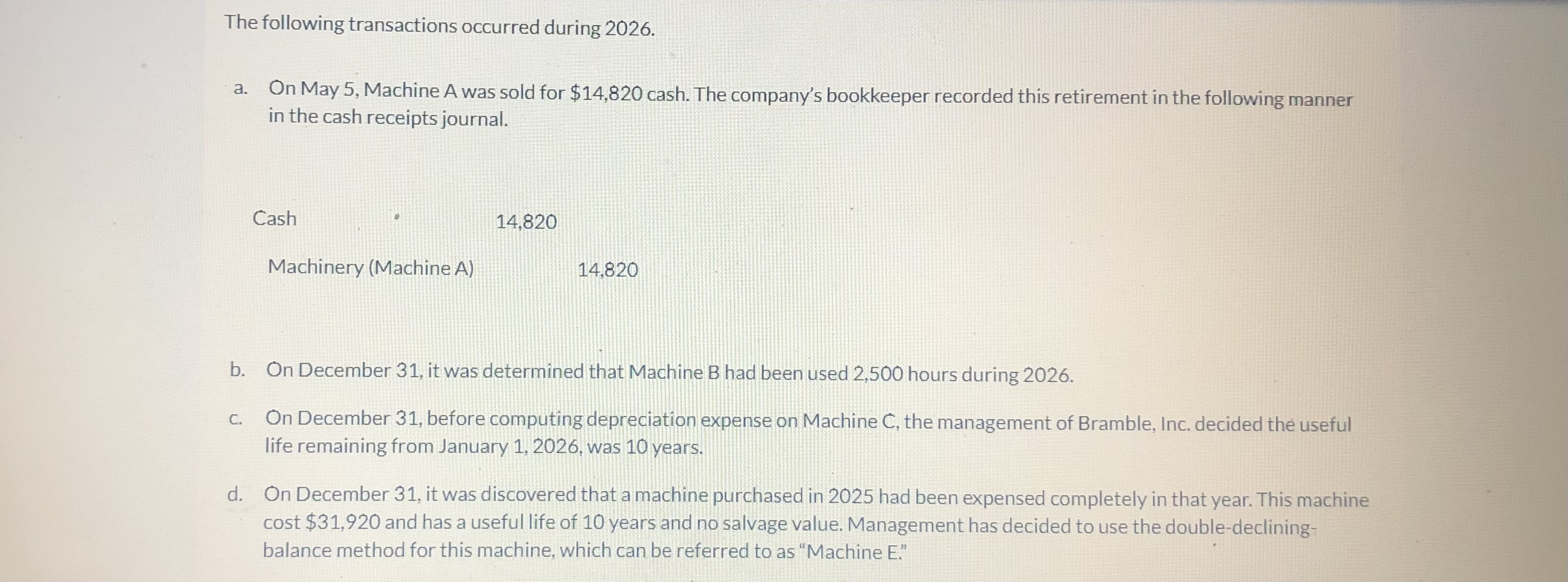 \fThe following data relate to the Machinery