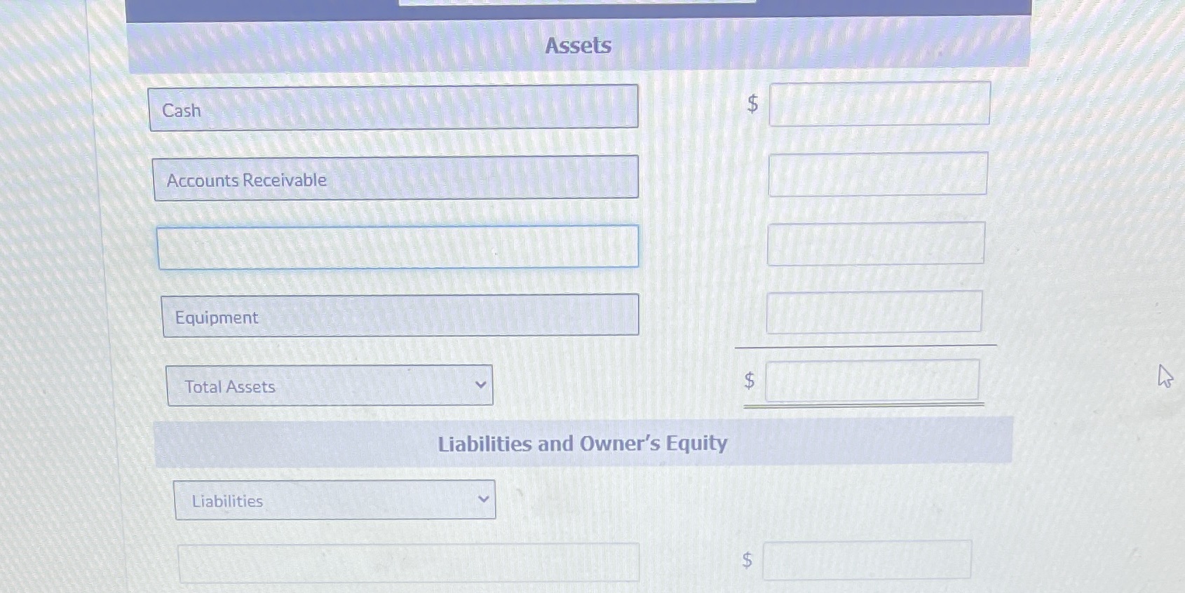 Prepare a balance sheet at August 31 list assets