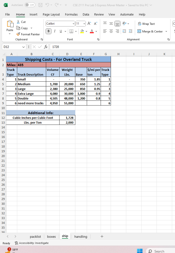 * AutoSave Off) H . = CSE 2111 Pre Lab 5 Express