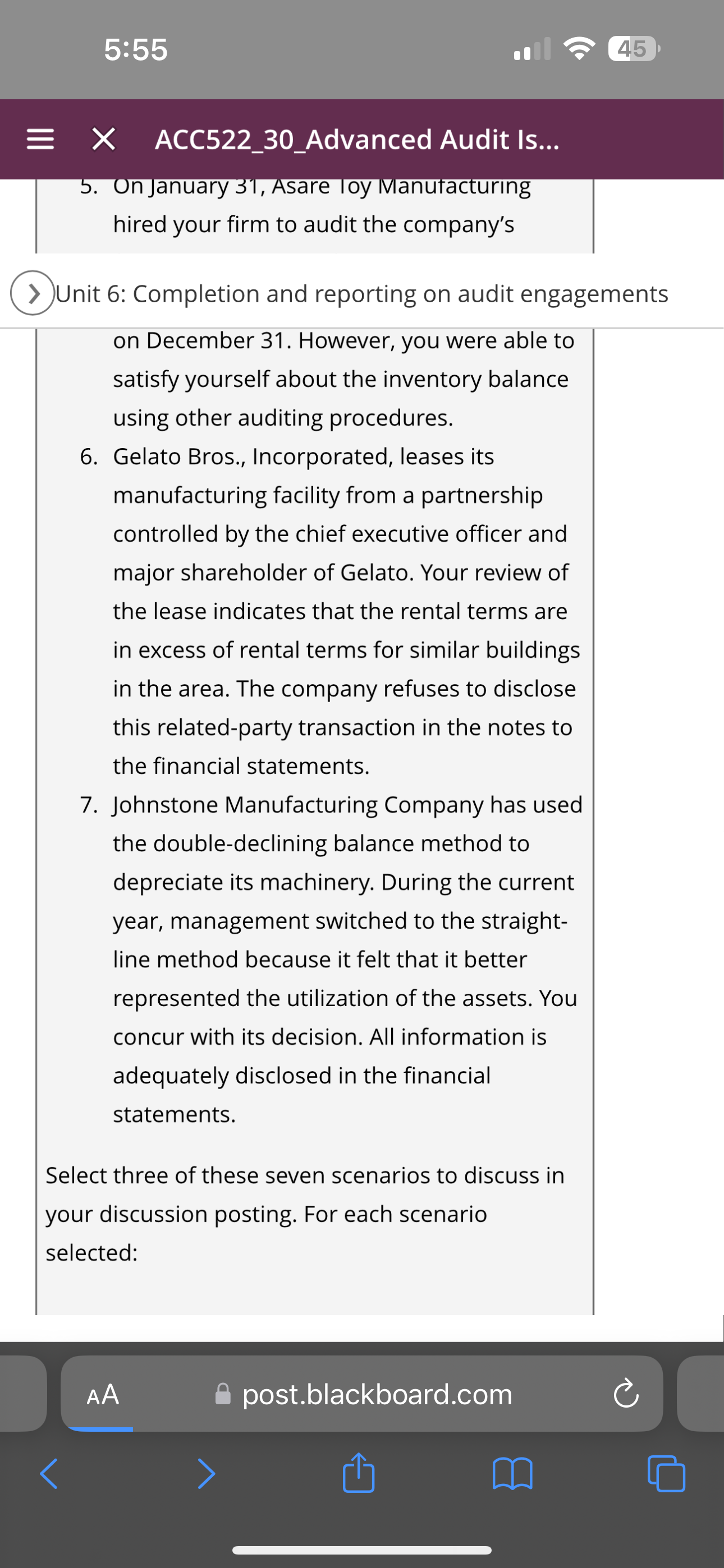 5:64 = X ACC522 30 Advanced Audit Is... @Unit 6:
