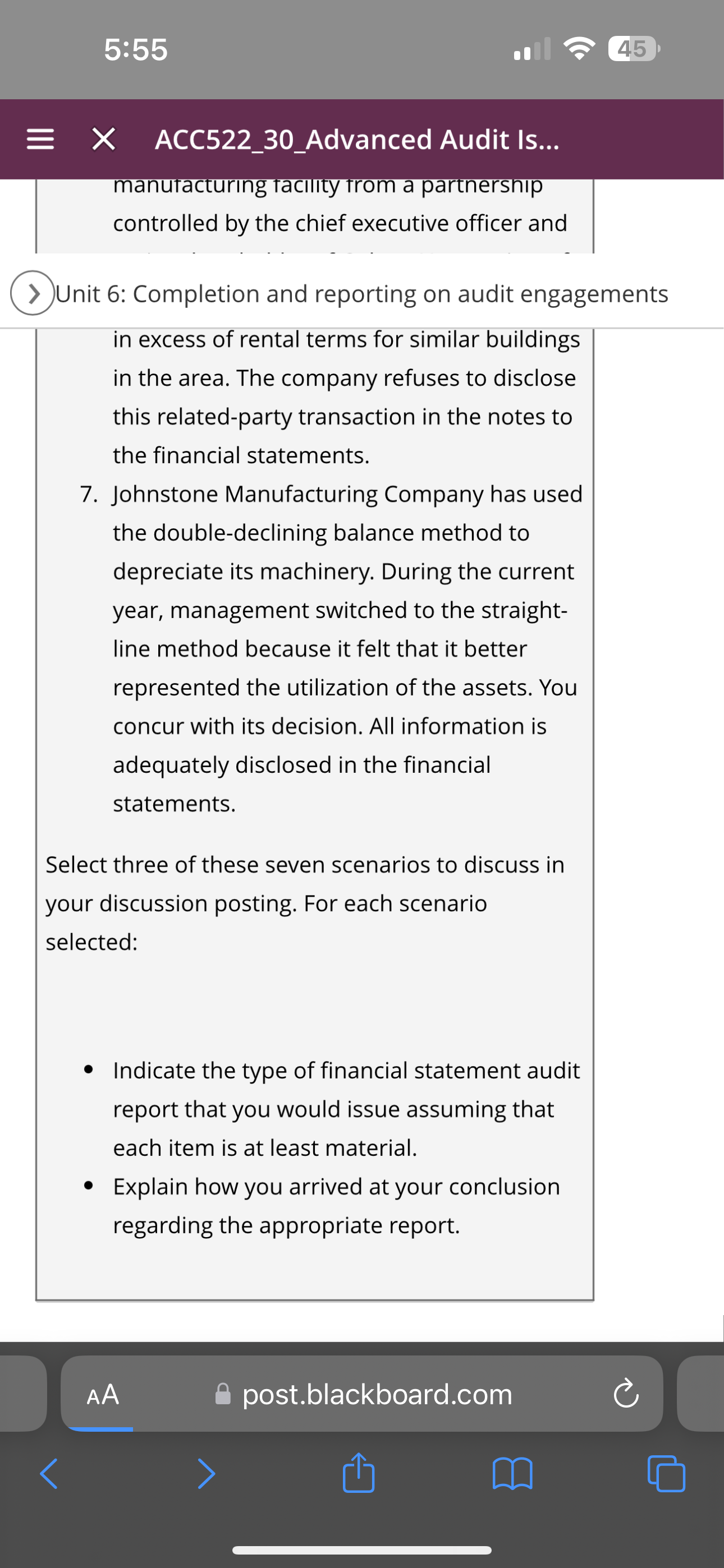 5:64 = X ACC522 30 Advanced Audit Is... @Unit 6:
