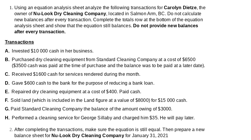 ........... 1. Using an equation analysis sheet