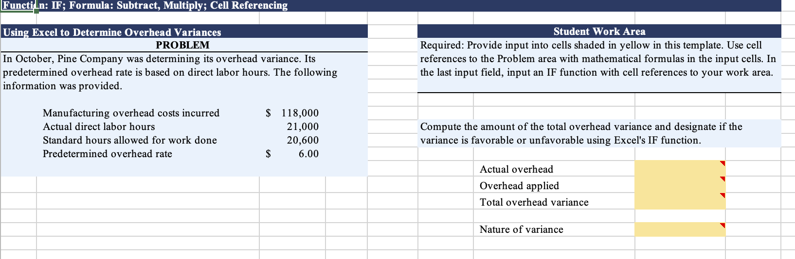Function: IF; Formula: Subtract, Multiply; Cell
