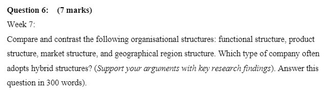 Question 6: (7 marks) Week 7: Compare and