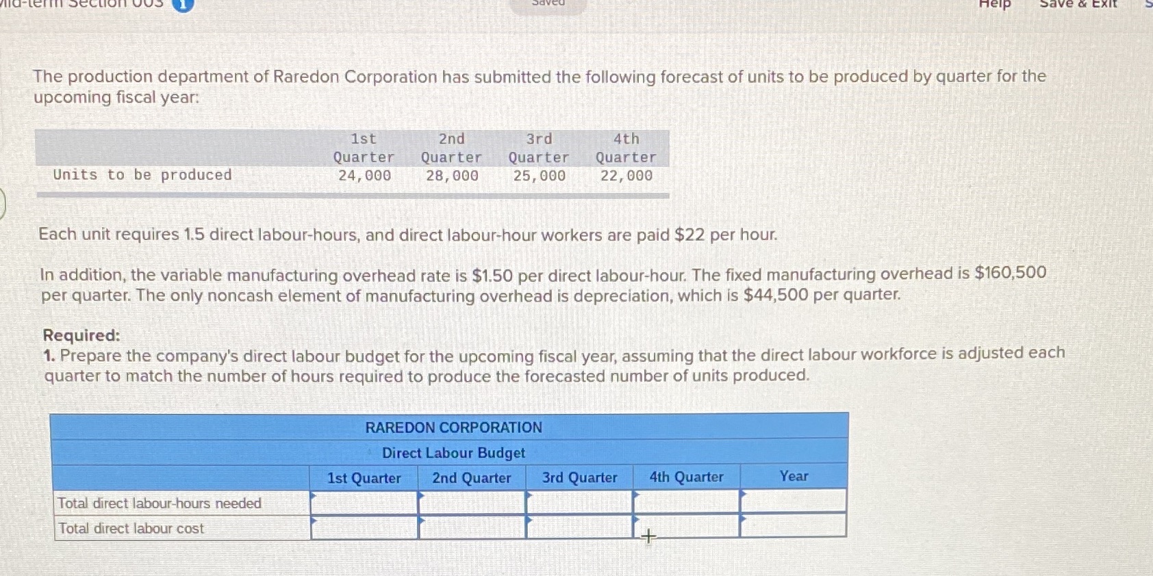 Question 2 - prepare company's manufacturing