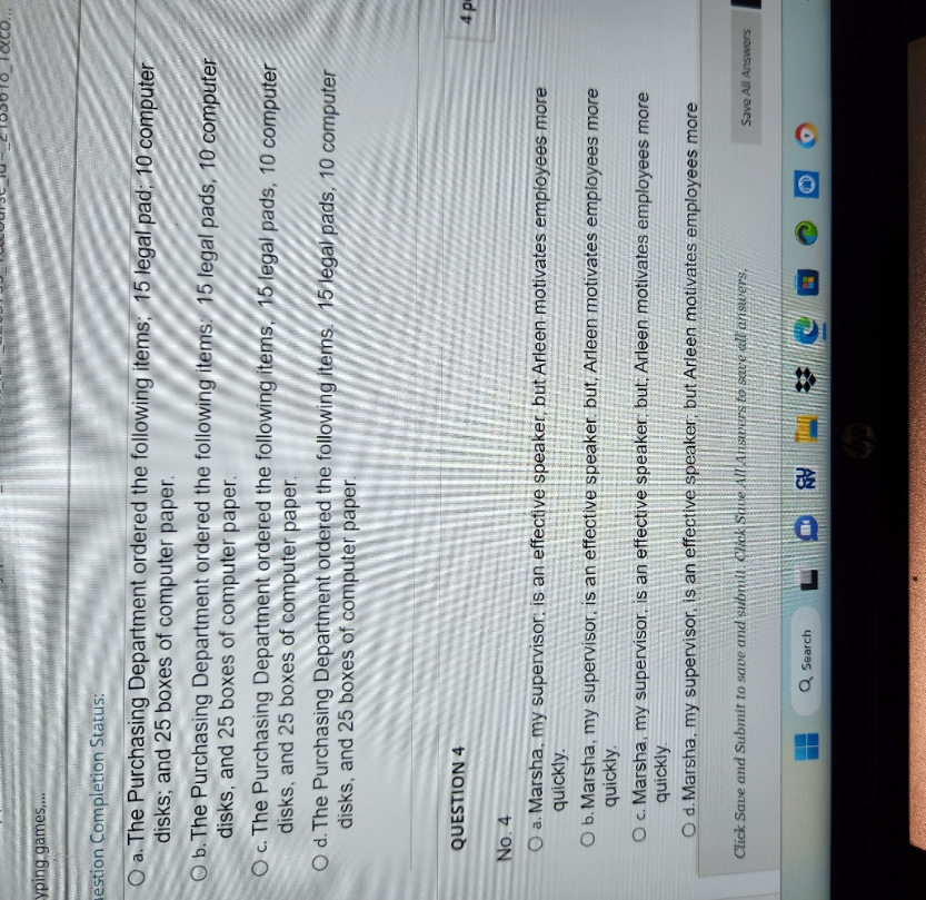 select the correct answer for each. yping