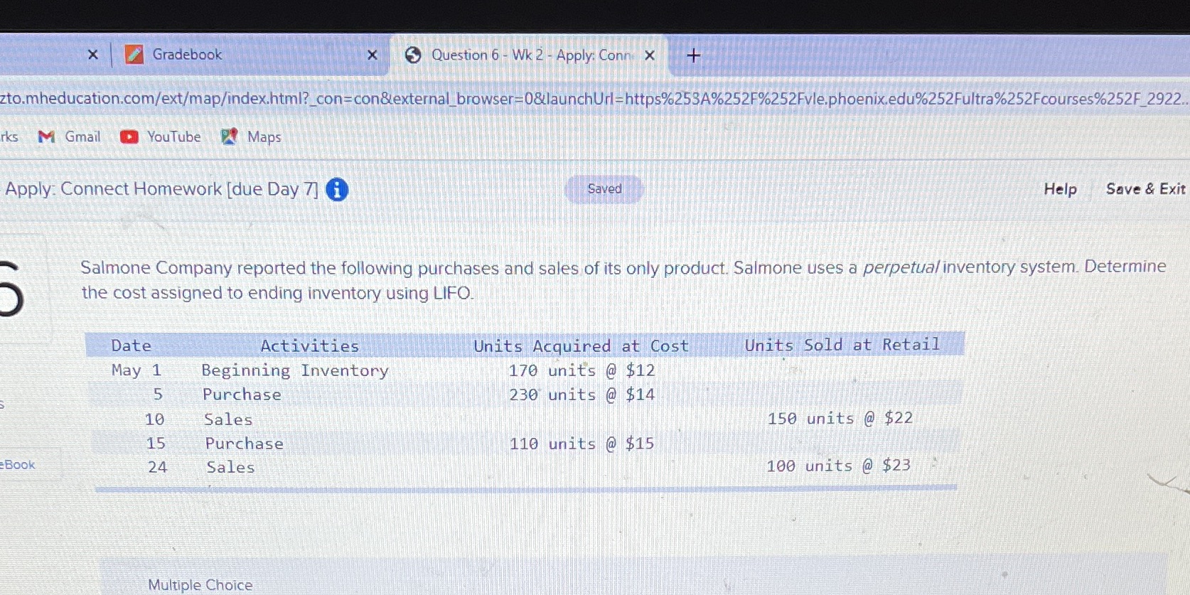 X Gradebook X Question 6 - Wk 2 - Apply: Conn X