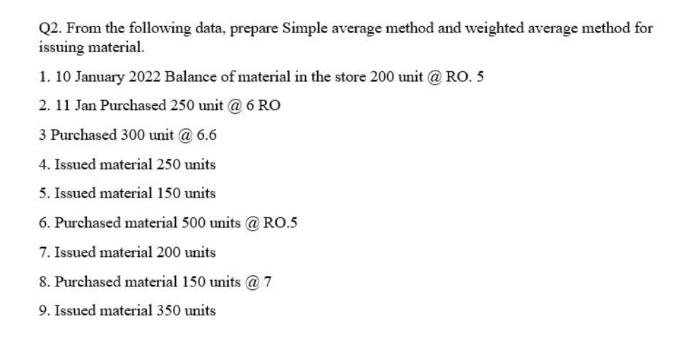 Q2. From the following data. prepare Simple