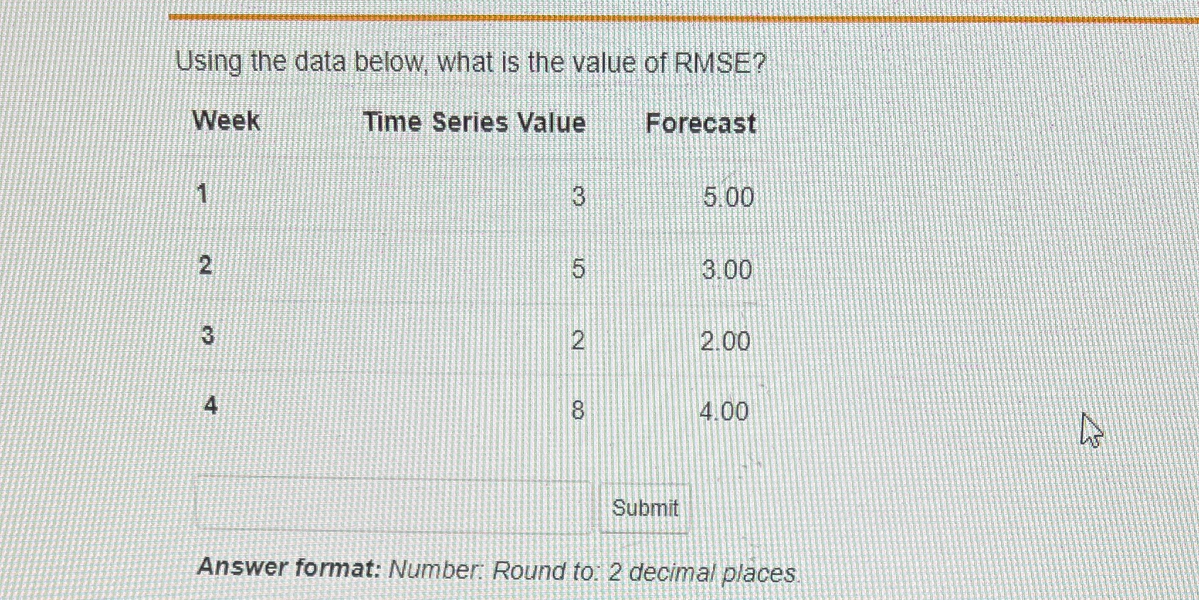 Using the data below, what is the value of RMSE?
