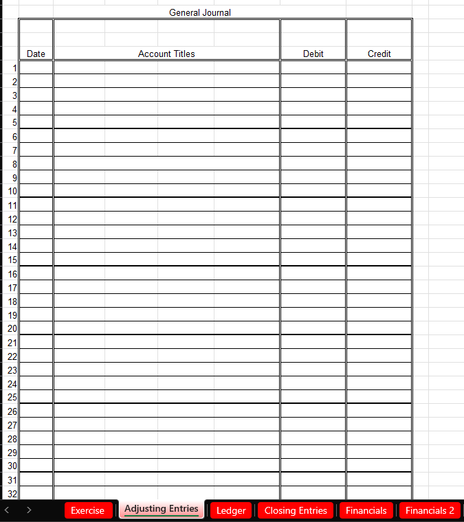 Using the excel spreadsheet finish the accounting