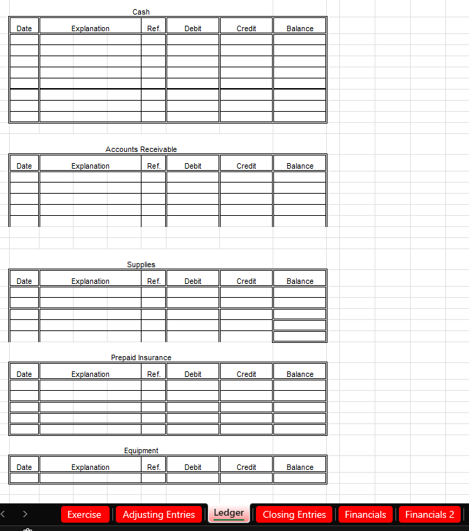 Using the excel spreadsheet finish the accounting