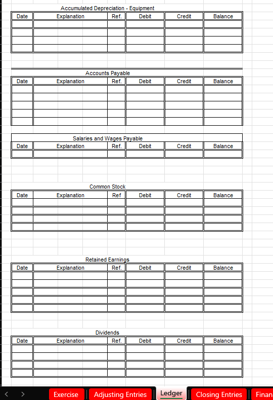 Using the excel spreadsheet finish the accounting