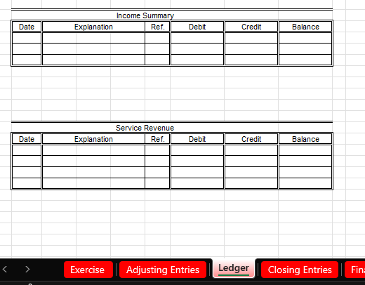 Using the excel spreadsheet finish the accounting