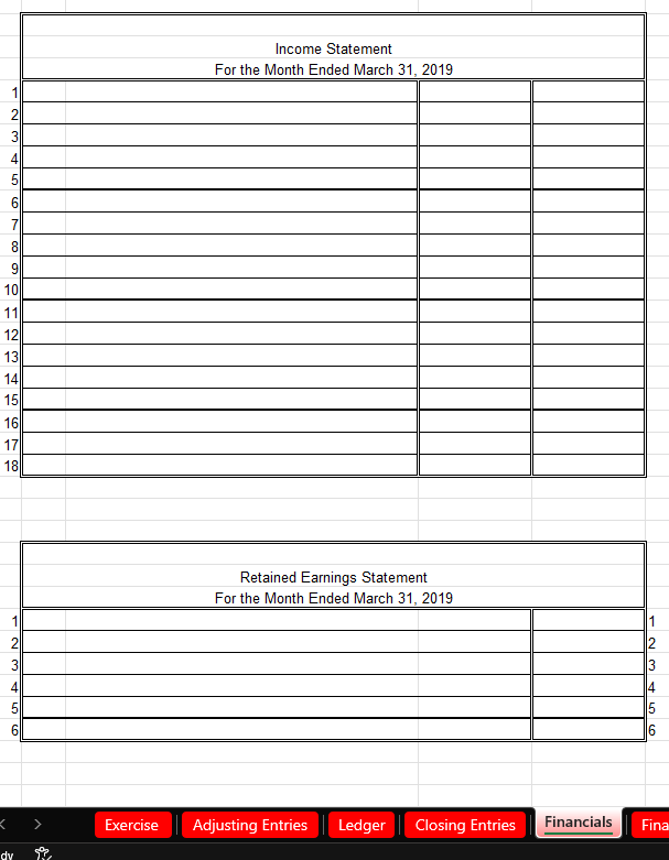 Using the excel spreadsheet finish the accounting
