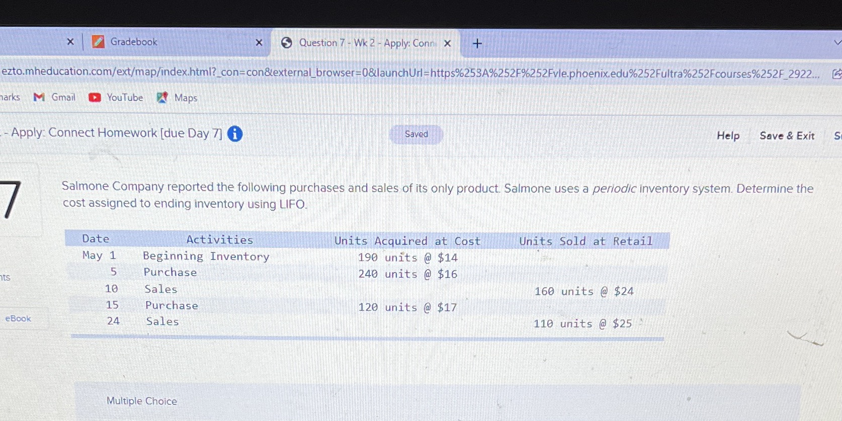 X Gradebook X Question 7 - Wk 2 - Apply: Conni X