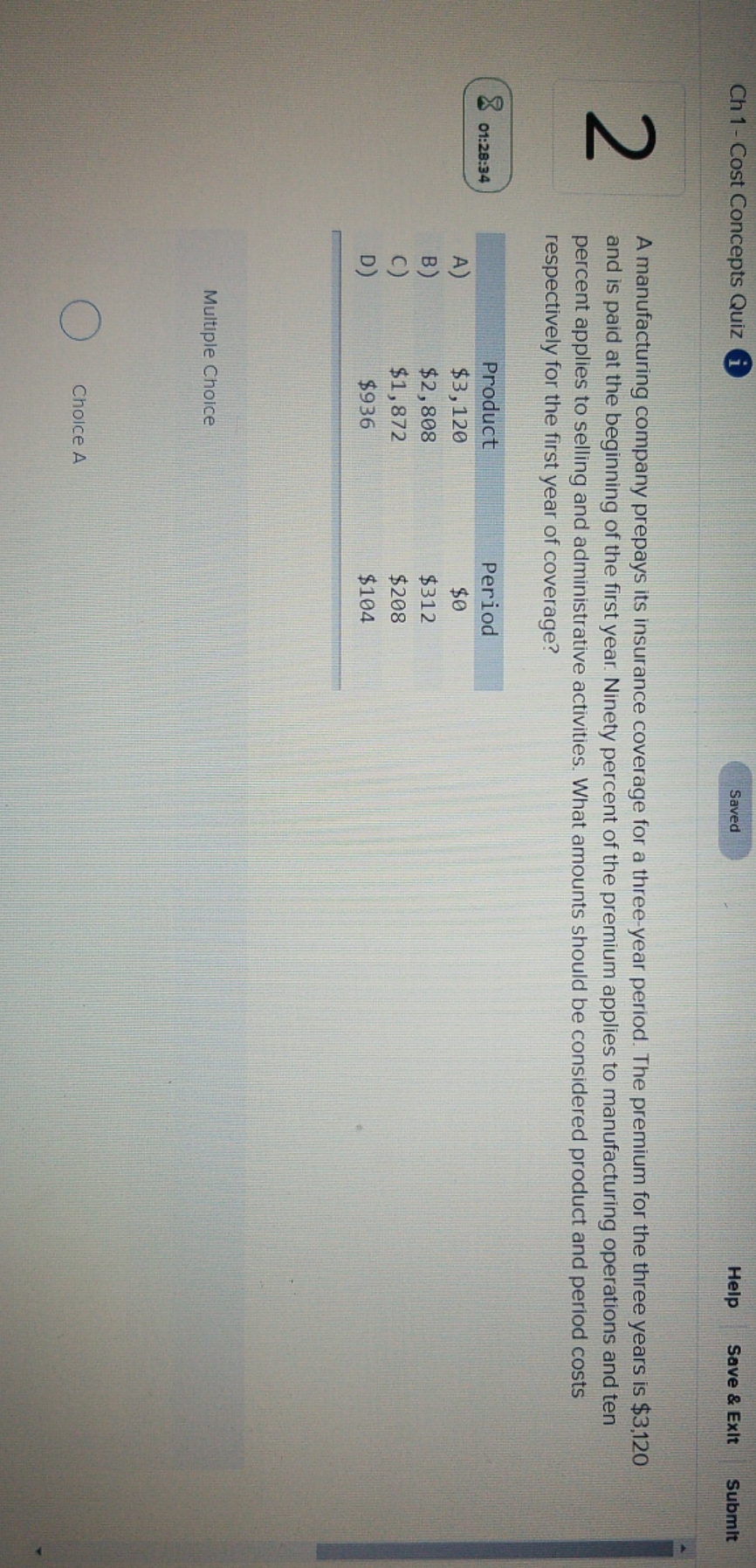 please answer this Ch 1 - Cost Concepts Quiz i