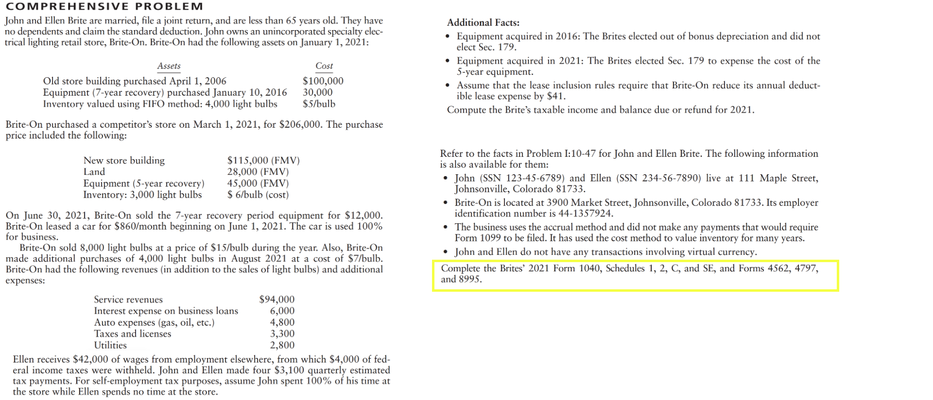 COMPREHENSIVE PROBLEM John and Ellen Brite are