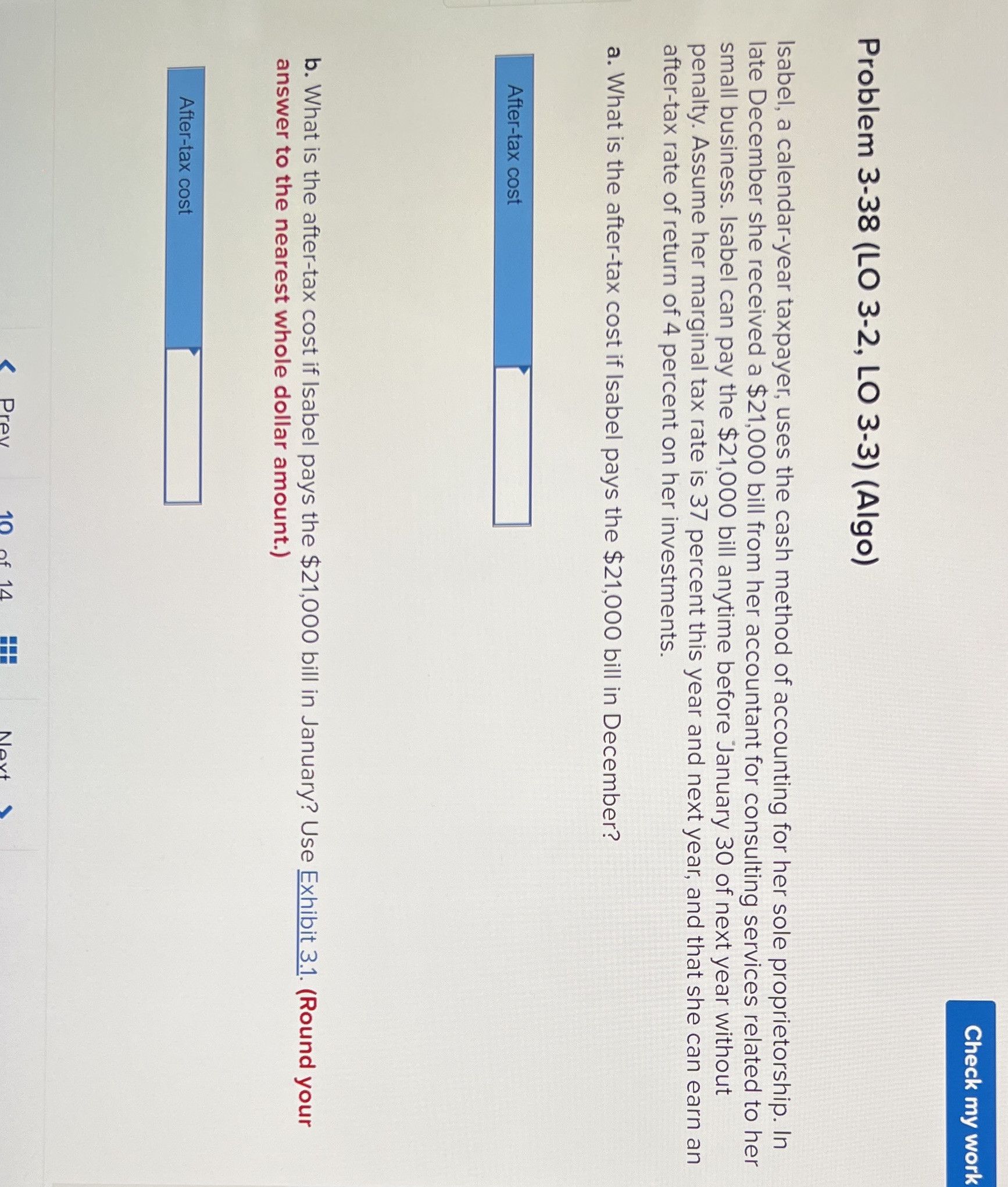 Check my work Problem 3-38 (LO 3-2, LO 3-3)
