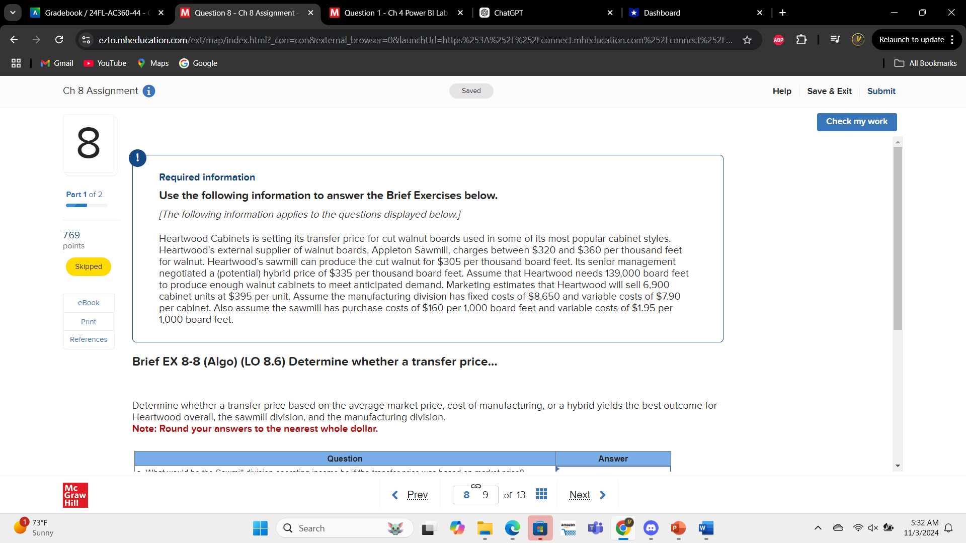 A Gradebook / 24FL-AC360-44 - X M Question 8 - Ch