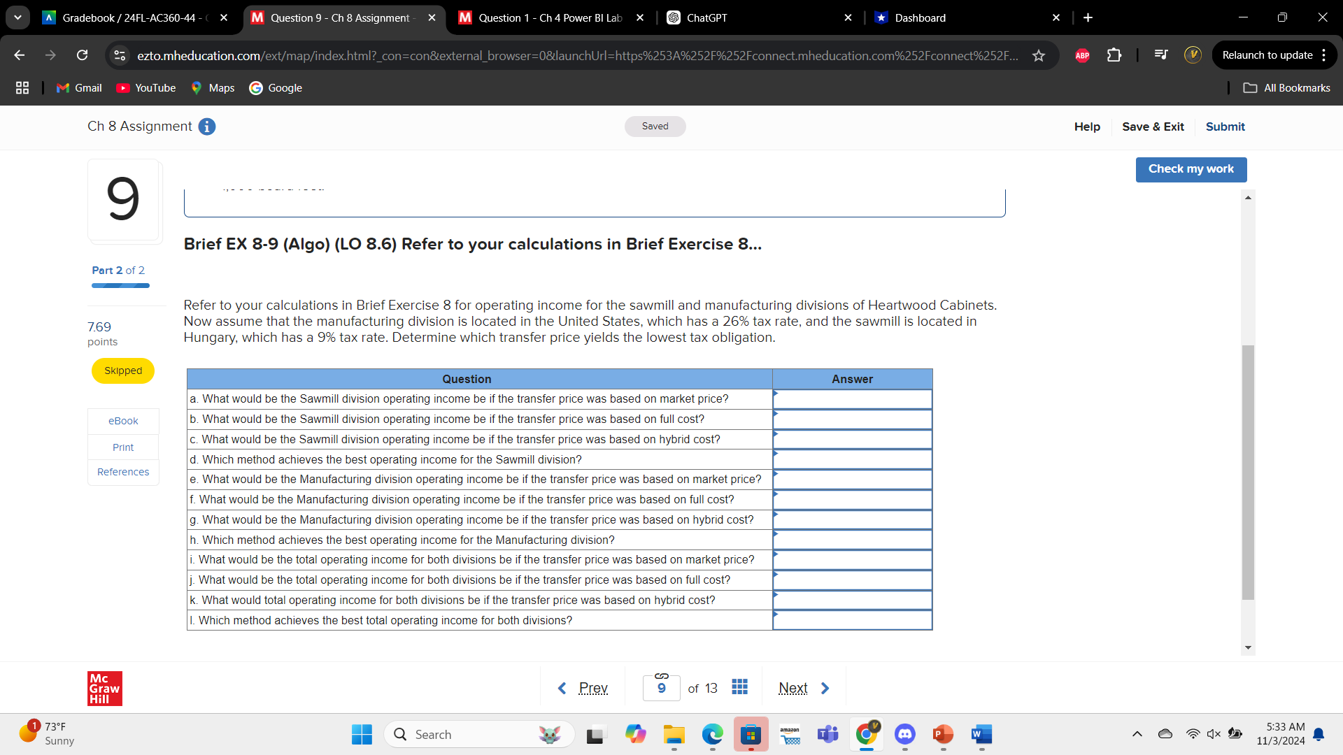 A Gradebook / 24FL-AC360-44 - X M Question 8 - Ch