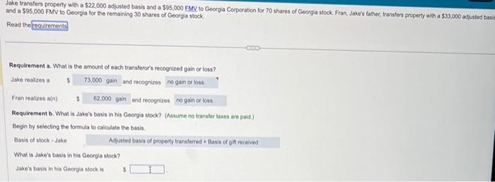 Jake transfers property with a $22,000 adjusted