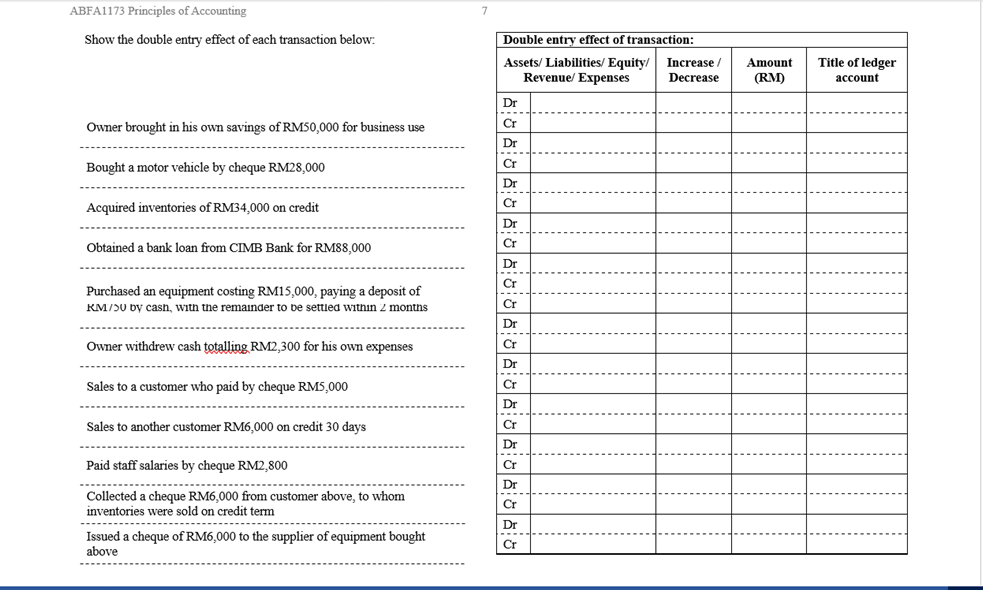 Section 2: Fill in the blanks Identify the debit