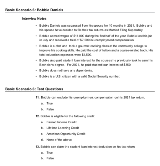 Basic Scenario 6: Bobbie Daniels Interview Notes