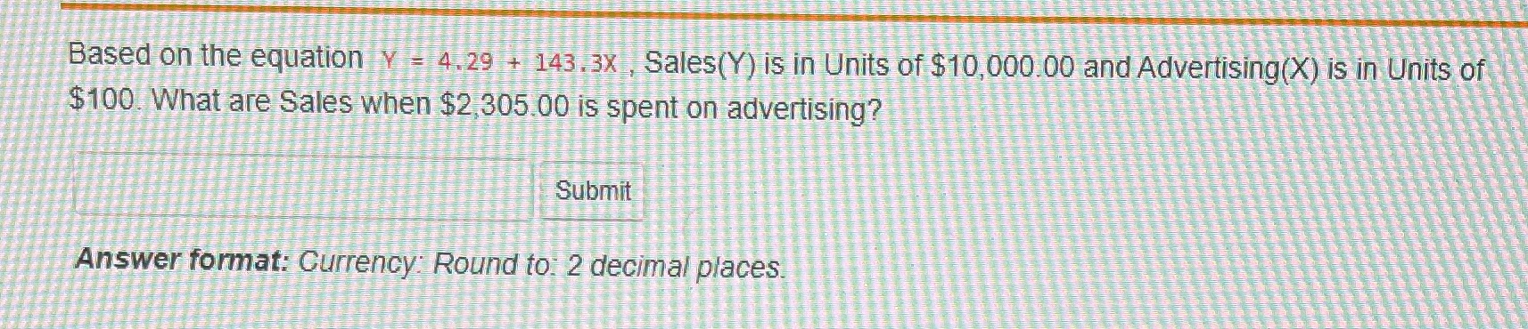 Based on the equation Y - 4.29 + 143 3X ,