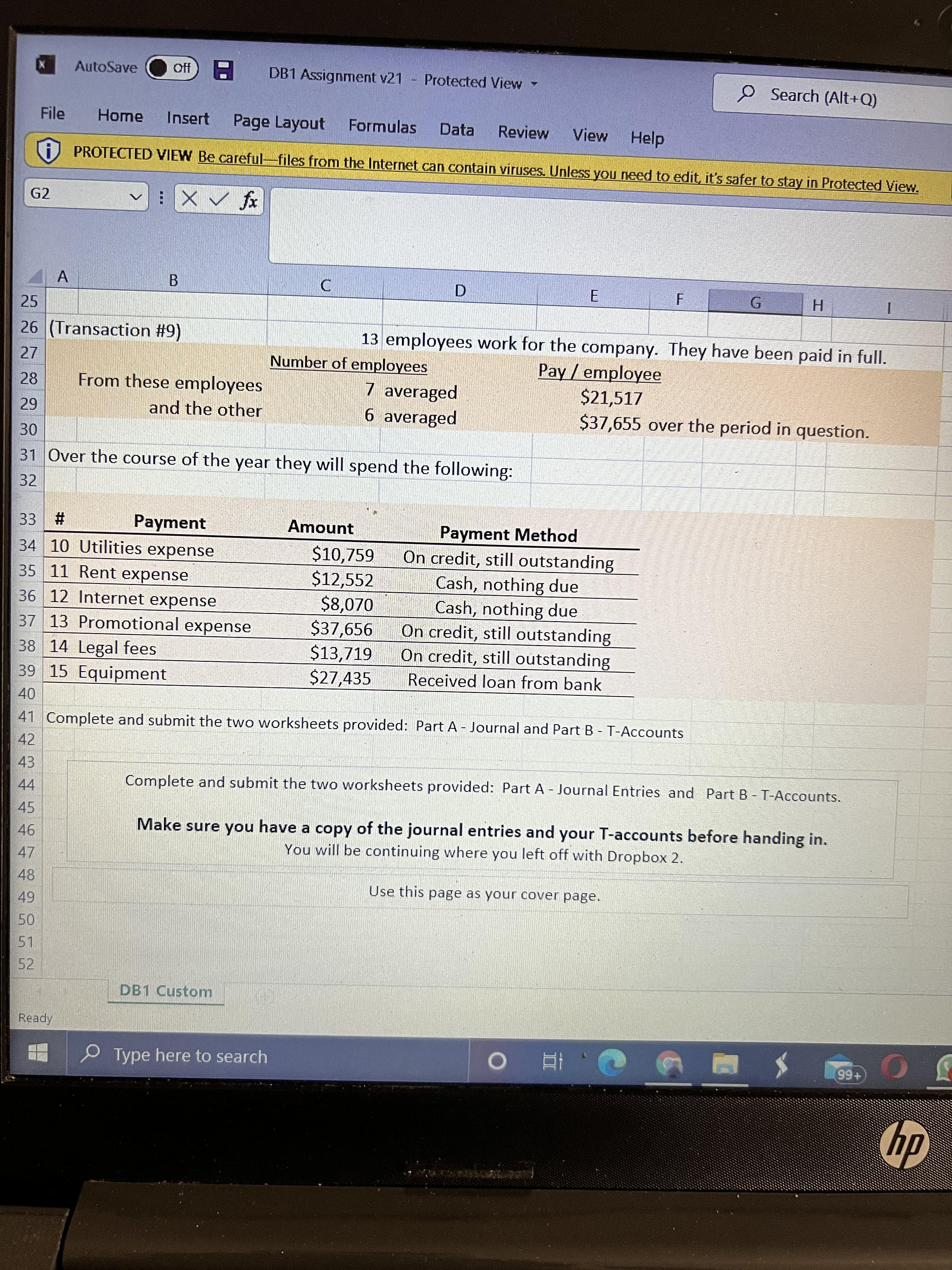 AutoSave Off DB1 Assignment v21 - Protected View