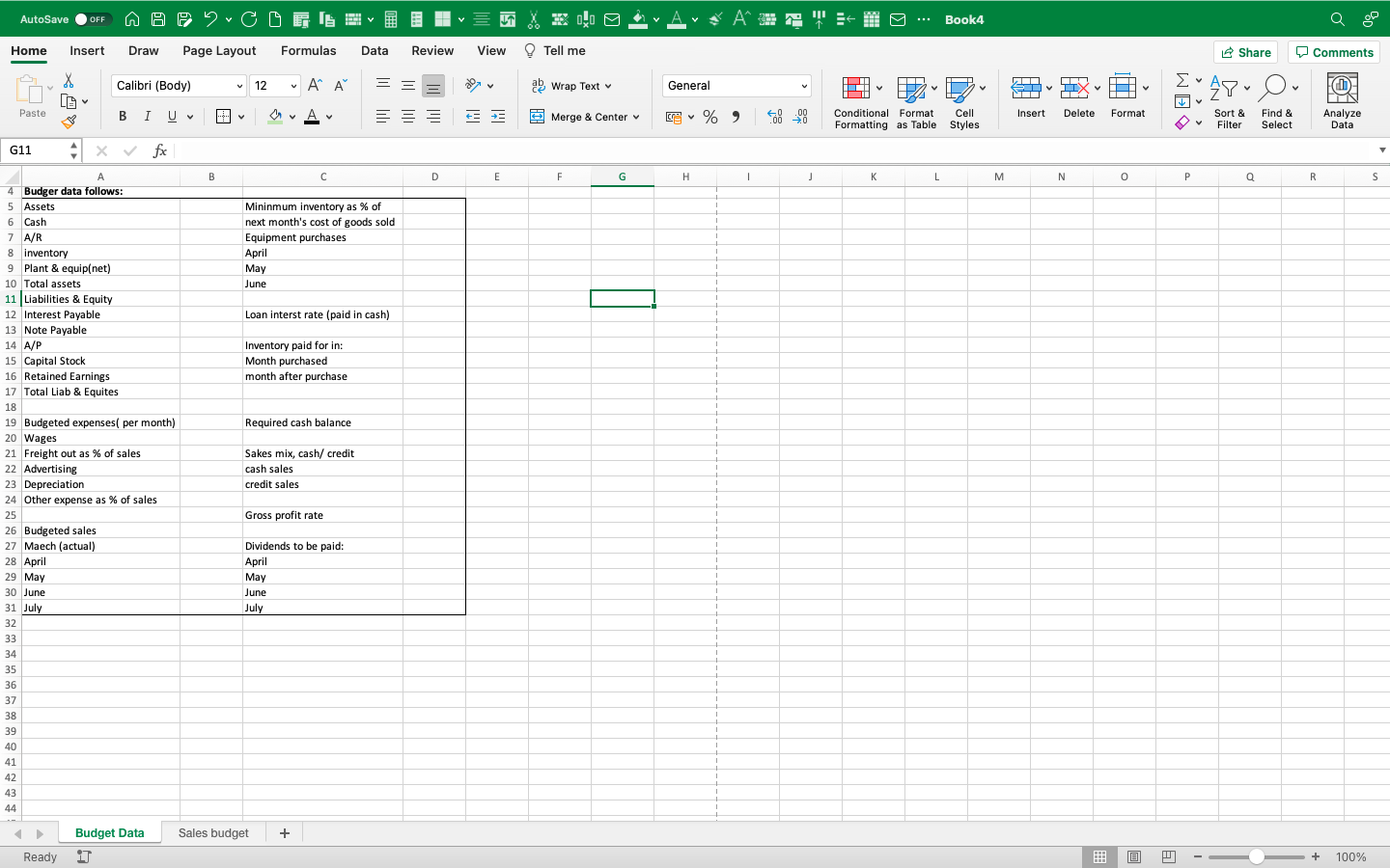 BT 221 For this week you are only creating a